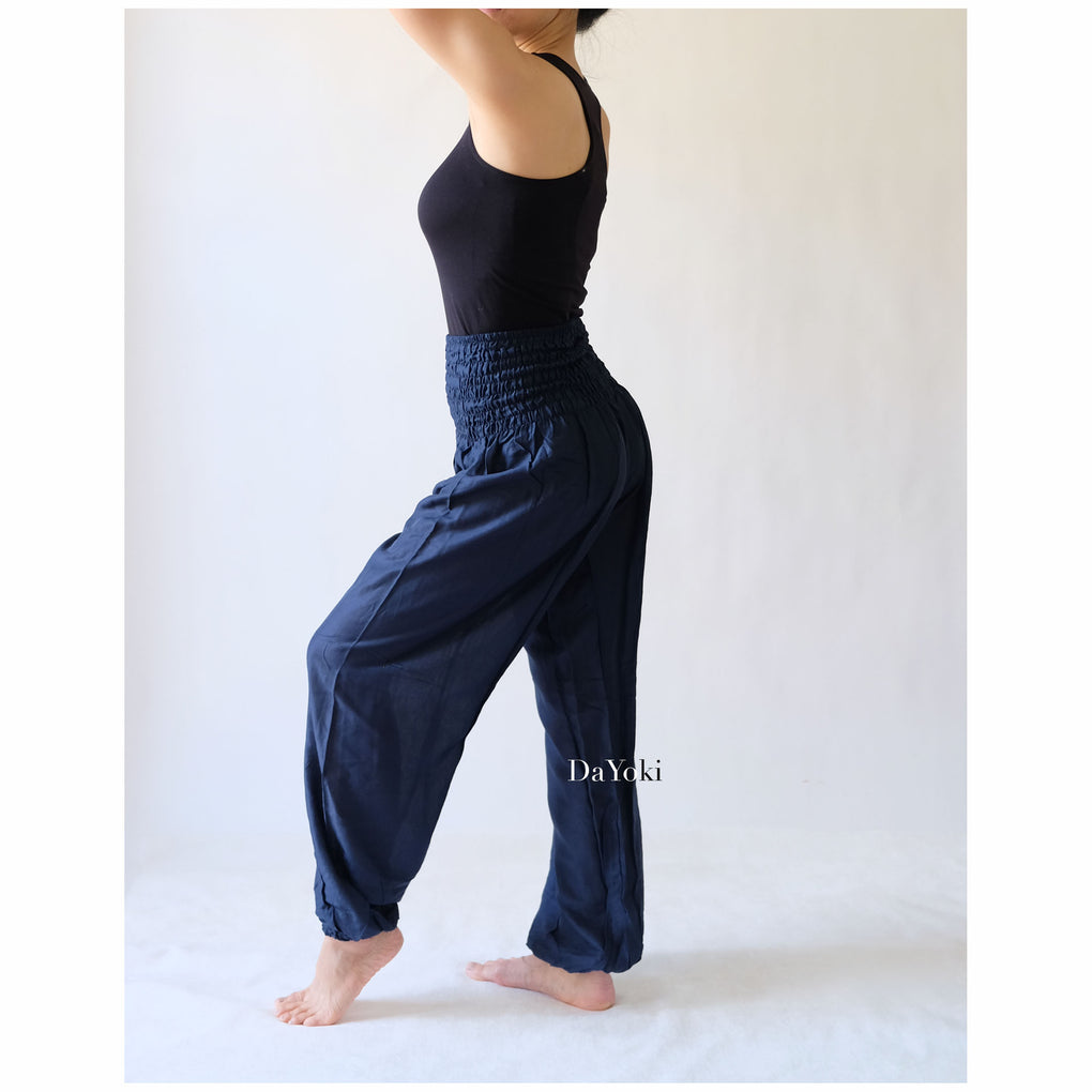 Copy of Comfy High Waisted Smocked Yoga Pants - Navy Blue