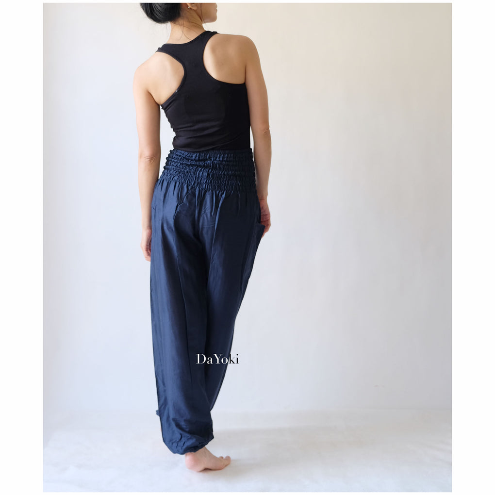 Copy of Comfy High Waisted Smocked Yoga Pants - Navy Blue