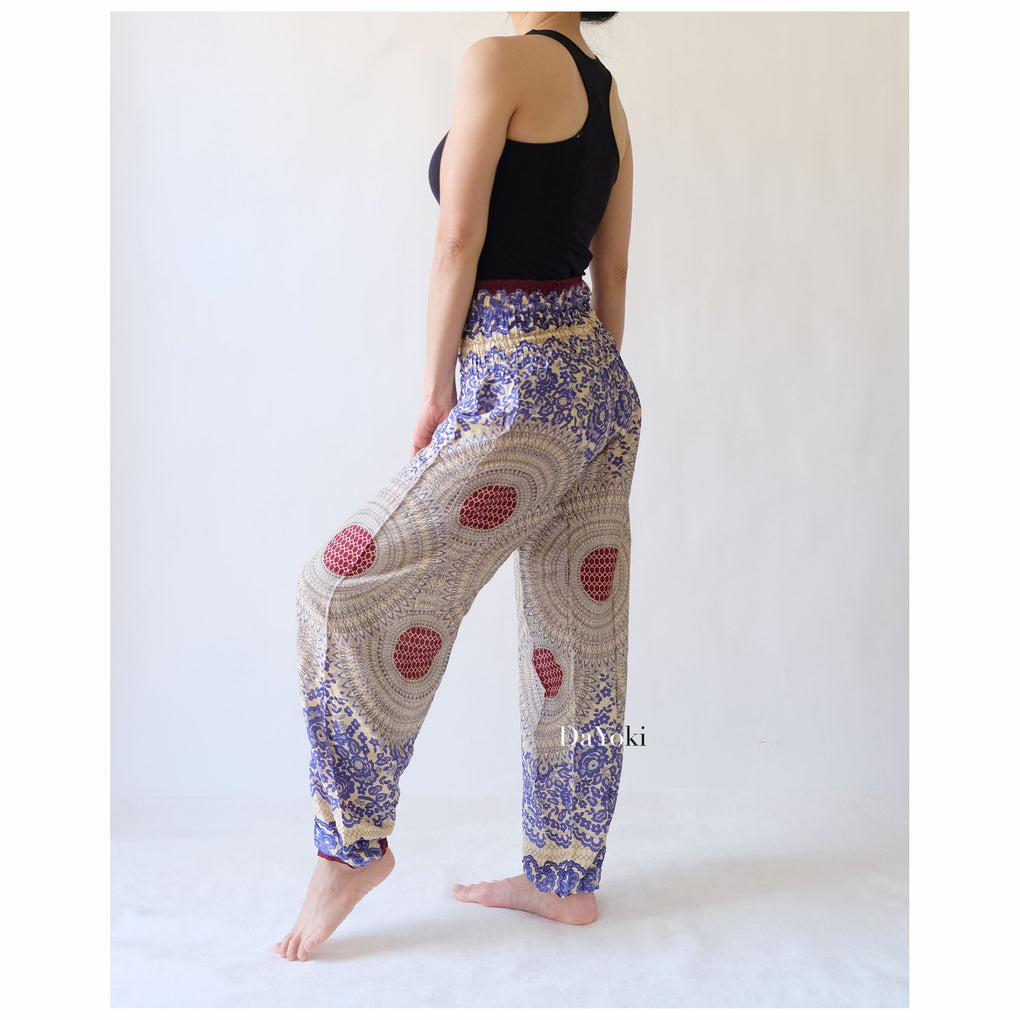 Comfy High Waisted Smocked Yoga Pants - Lavender Mandalas