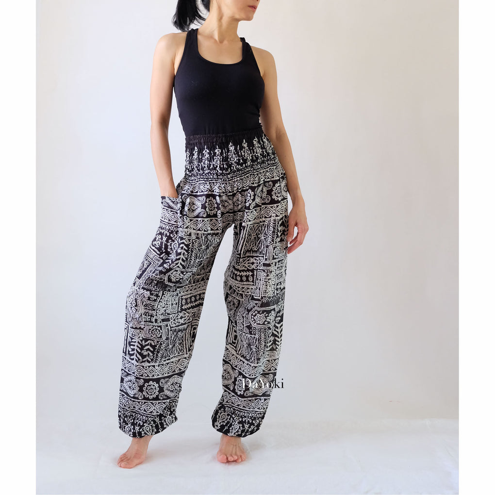 Comfy High Waisted Smocked Yoga Pants - Black Tribe