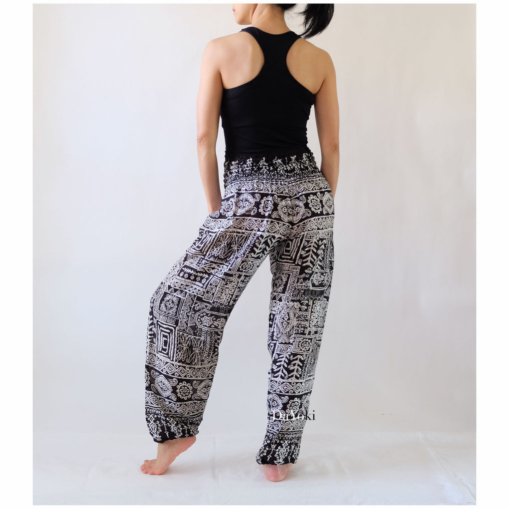 Comfy High Waisted Smocked Yoga Pants - Black Tribe