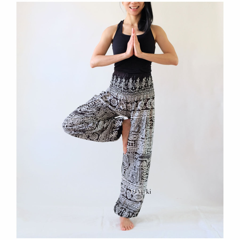 Comfy High Waisted Smocked Yoga Pants - Black Tribe