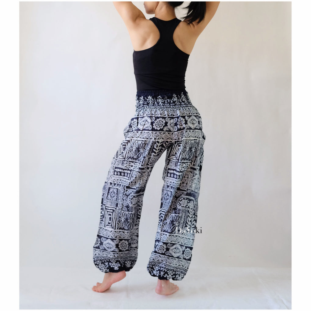 Comfy High Waisted Smocked Yoga Pants - Navy Tribe