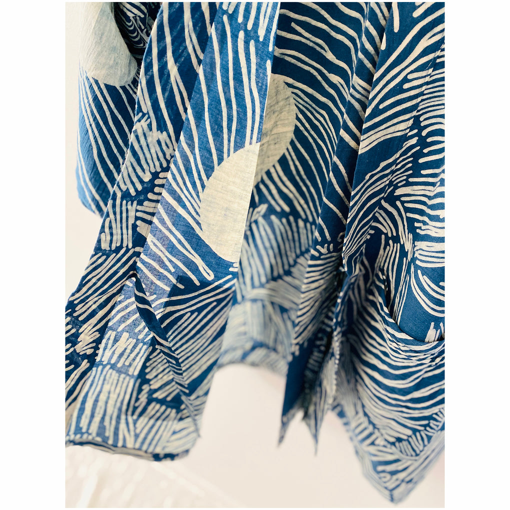 The Sun Block Print Blue White Indigo Mini Kimono