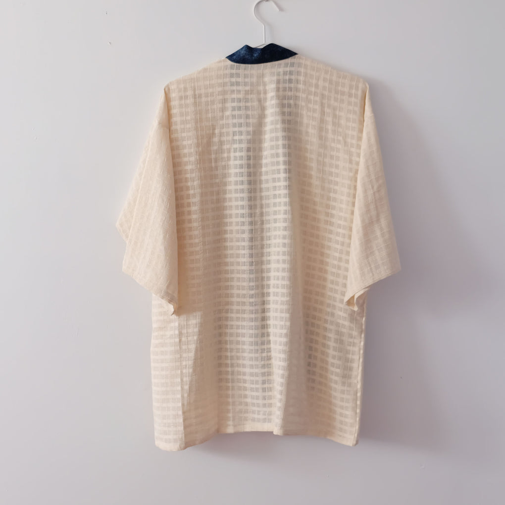 Dayoki Beige indigo blue White cotton long sheer cover up